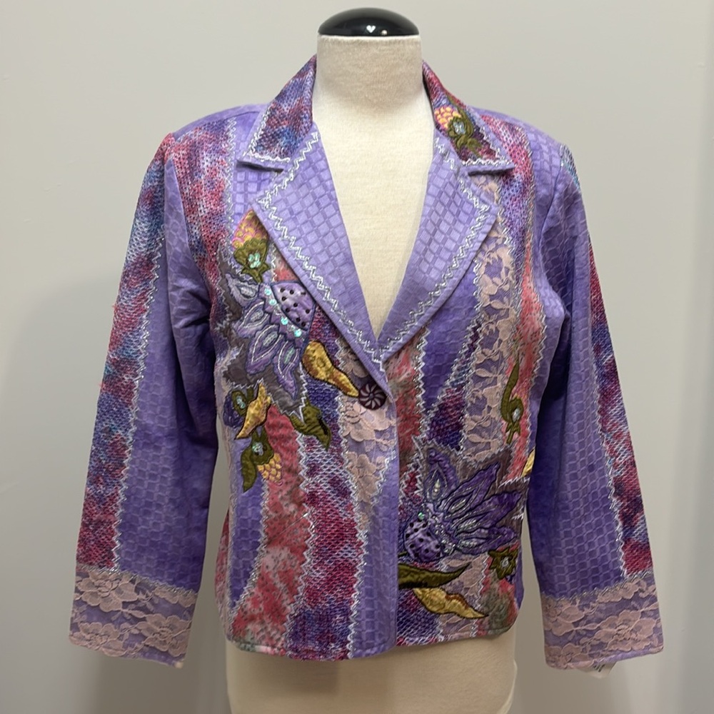 NWT DRAPER'S & DAMON'S Purple Embroidered Sequin Lace Blazer Jacket PL